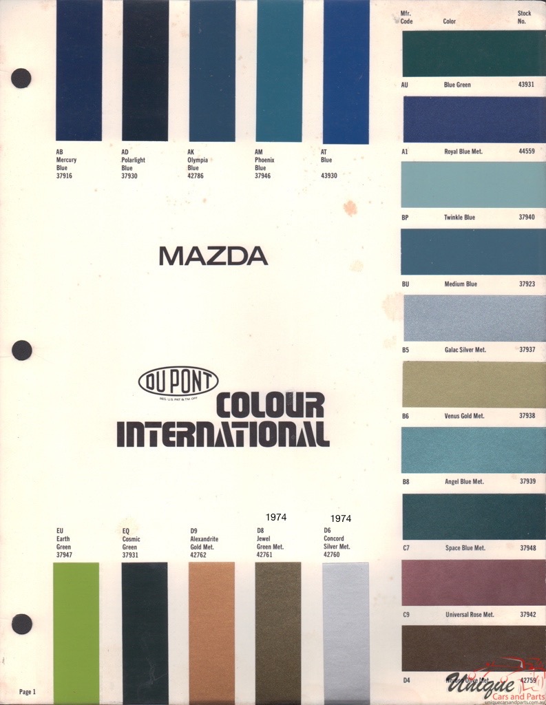 1974 Mazda Paint Charts International DuPont 1